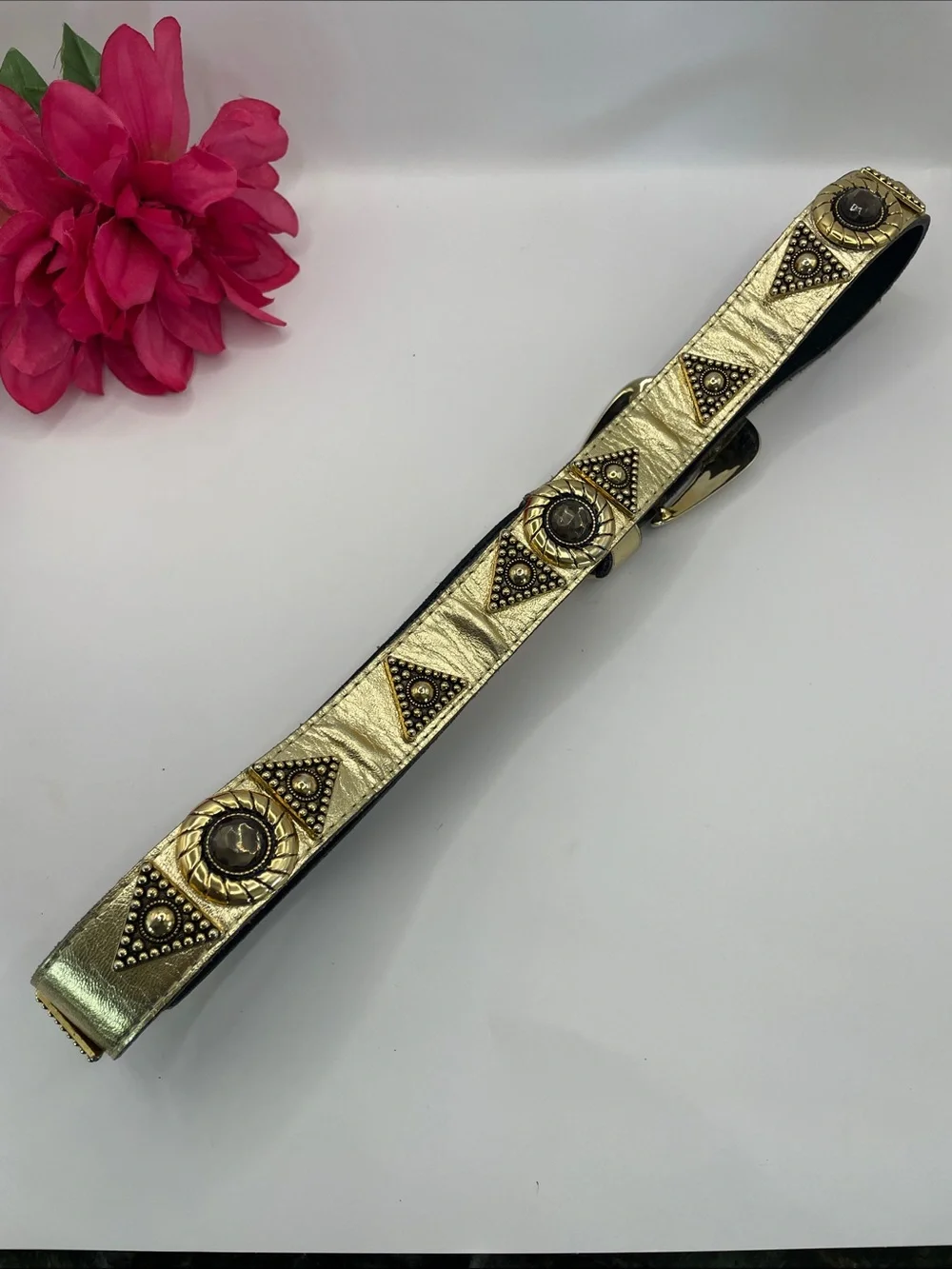Vintage 1994 Leatherock Gold Studded Women's Belt with Medallion Accents